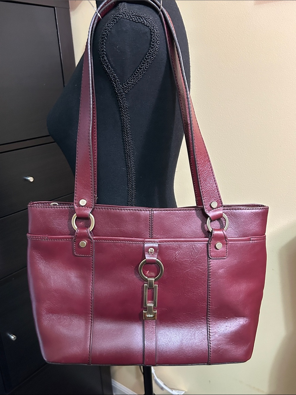 Vintage Etienne Aigner Burgundy Leather Shoulder Bag Tote